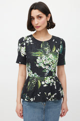 Dolce & Gabbana Black White & Green Floral Brocade Peplum Top
