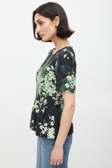 Dolce & Gabbana Black White & Green Floral Brocade Peplum Top