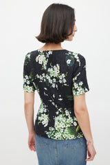 Dolce & Gabbana Black White & Green Floral Brocade Peplum Top