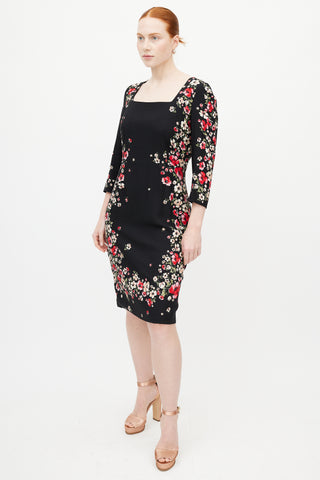 Dolce & Gabbana Black & Multicolour Floral Midi Dress