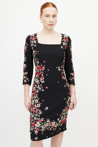 Dolce & Gabbana Black & Multicolour Floral Midi Dress