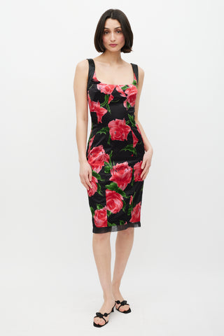 Dolce & Gabbana Black & Multicolour Floral Panelled Dress