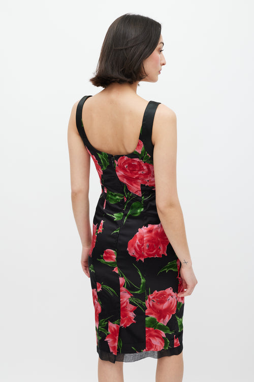 Dolce & Gabbana Black & Multicolour Floral Panelled Dress