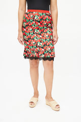 Dolce & Gabbana Black & Multicolour Strawberry Silk Skirt