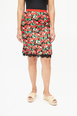 Dolce & Gabbana Black & Multicolour Strawberry Silk Skirt
