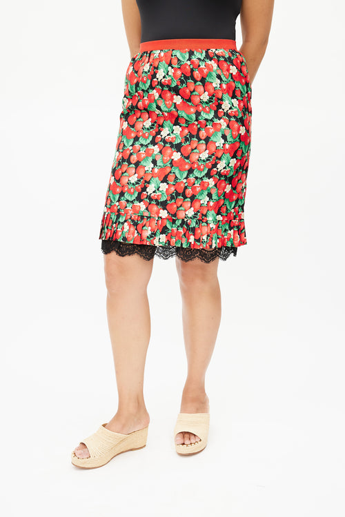 Dolce & Gabbana Black & Multicolour Strawberry Silk Skirt