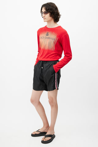 Dolce & Gabbana Black & Multicolour Stripe Swim Short