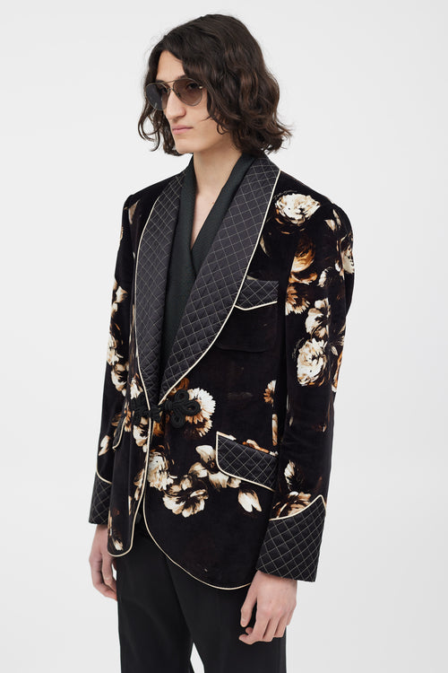 Dolce & Gabbana Black & Multicolour Velour Floral Blazer