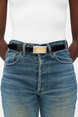 Dolce & Gabbana Black Patent Leather Plate Buckle Belt