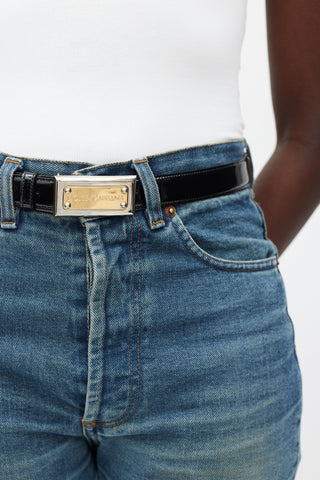 Dolce & Gabbana Black Patent Leather Plate Buckle Belt