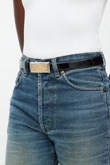 Dolce & Gabbana Black Patent Leather Plate Buckle Belt