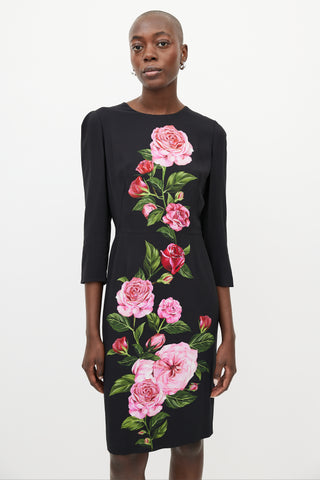 Dolce & Gabbana Black & Pink Floral Shift Dress