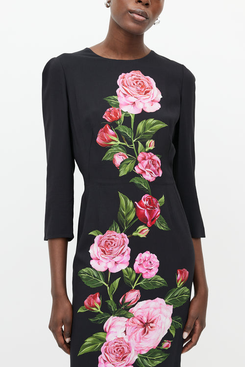 Dolce & Gabbana Black & Pink Floral Shift Dress