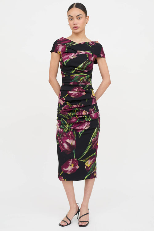 Dolce & Gabbana Silk Floral Ruched Dress