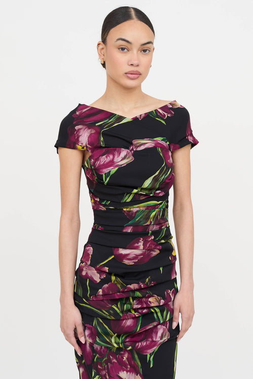Dolce & Gabbana Silk Floral Ruched Dress