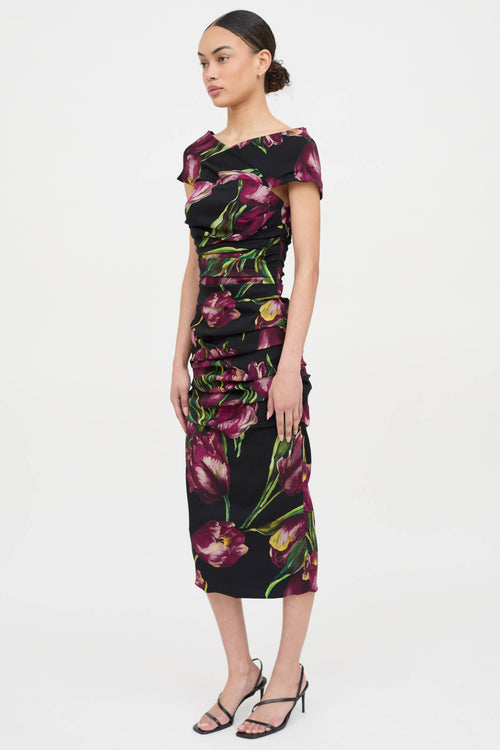 Dolce & Gabbana Silk Floral Ruched Dress