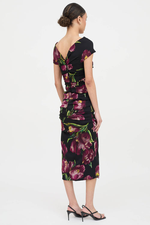 Dolce & Gabbana Silk Floral Ruched Dress