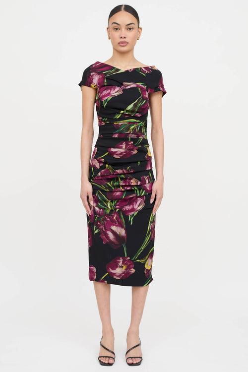Dolce & Gabbana Silk Floral Ruched Dress