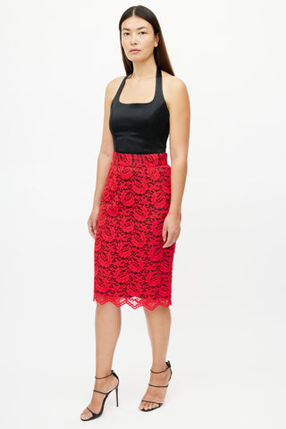 Dolce & Gabbana Black & Red Floral Lace Skirt