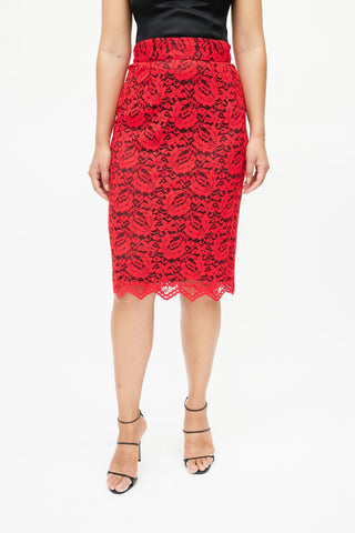 Dolce & Gabbana Black & Red Floral Lace Skirt