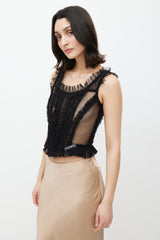 Dolce & Gabbana Black Ruffled Mesh Corset