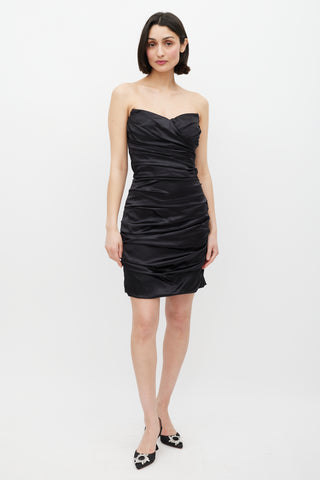 Dolce & Gabbana Black Satin Gathered Dress
