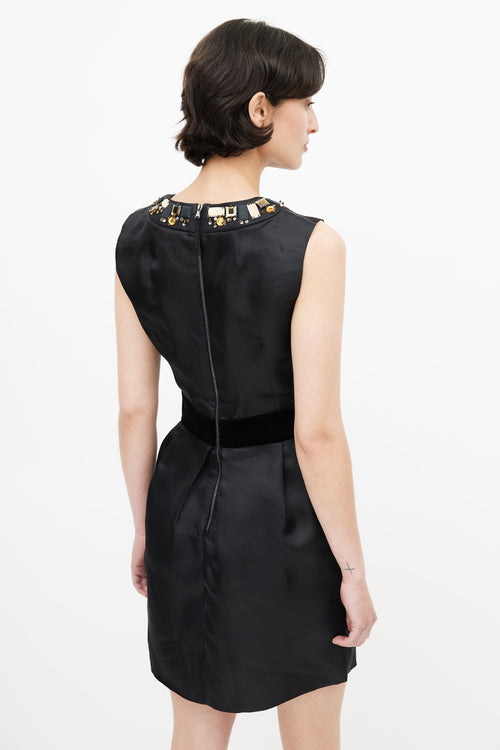 Dolce & Gabbana Black Satin Jewel Embellished Dress