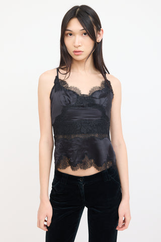 Dolce & Gabbana Black Satin & Lace Tank Top