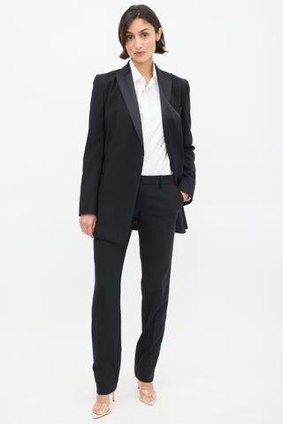 Dolce & Gabbana Black Satin Trim Belted Pant Suit