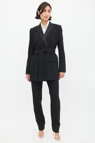 Dolce & Gabbana Black Satin Trim Belted Pant Suit