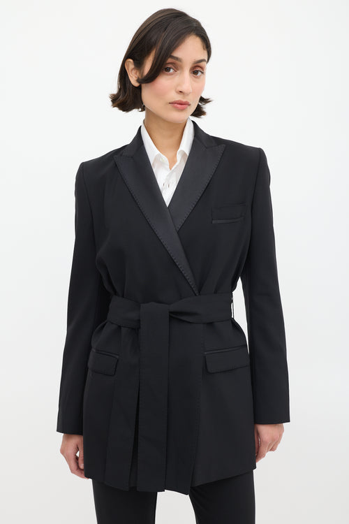 Dolce & Gabbana Black Satin Trim Belted Pant Suit