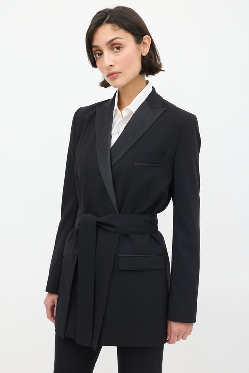 Dolce & Gabbana Black Satin Trim Belted Pant Suit