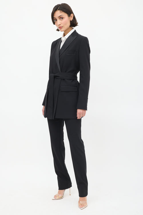 Dolce & Gabbana Black Satin Trim Belted Pant Suit