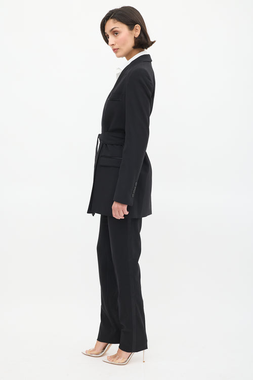 Dolce & Gabbana Black Satin Trim Belted Pant Suit