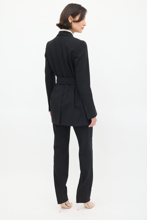 Dolce & Gabbana Black Satin Trim Belted Pant Suit