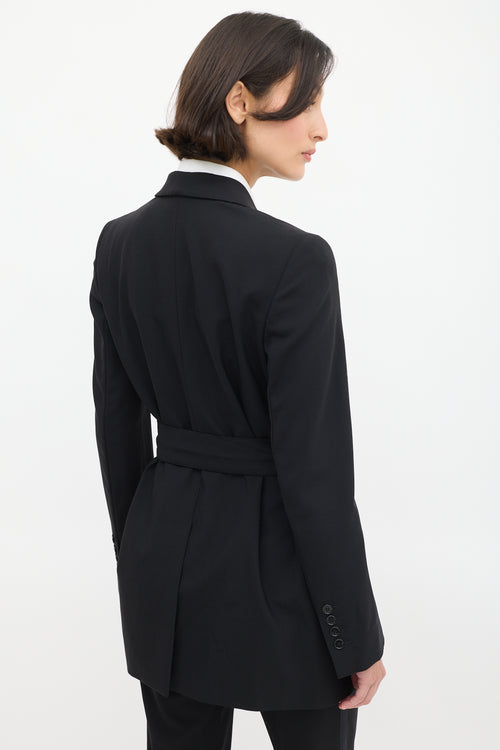 Dolce & Gabbana Black Satin Trim Belted Pant Suit