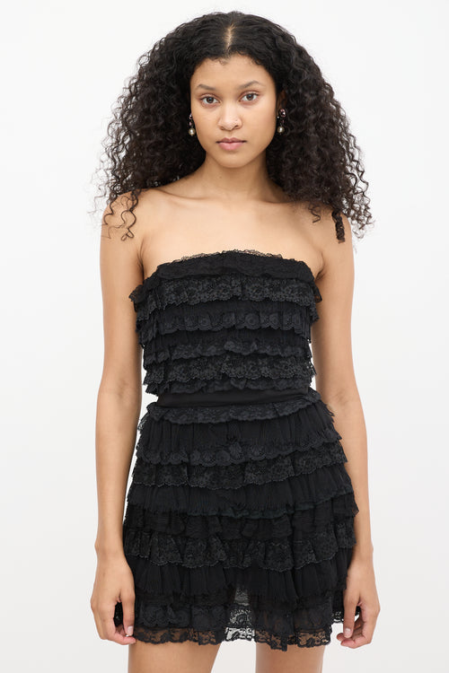 Dolce & Gabbana Black Silk Lace Tiered Corset Dress