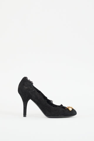 Dolce & Gabbana Black Suede Lace Trim Pump