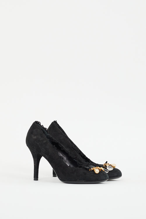 Dolce & Gabbana Black Suede Lace Trim Pump