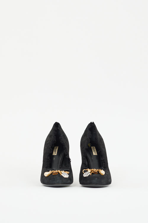 Dolce & Gabbana Black Suede Lace Trim Pump