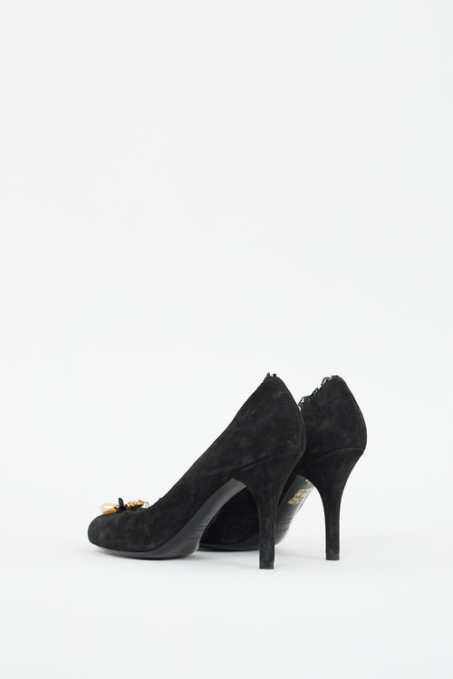 Dolce & Gabbana Black Suede Lace Trim Pump