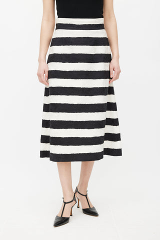 Dolce & Gabbana Black & White Floral Jacquard Striped Skirt