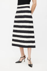 Dolce & Gabbana Black & White Floral Jacquard Striped Skirt
