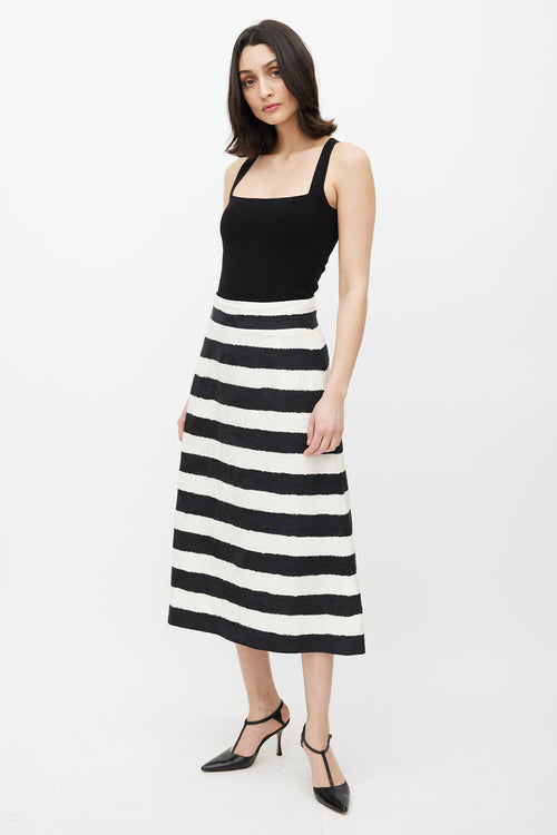 Dolce & Gabbana Black & White Floral Jacquard Striped Skirt