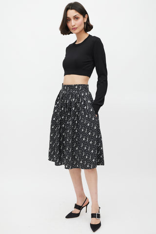 Dolce & Gabbana Black & White Instrument & Polka Dot Printed Skirt