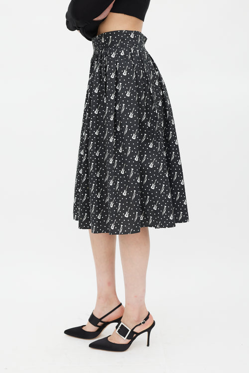 Dolce & Gabbana Black & White Instrument & Polka Dot Printed Skirt