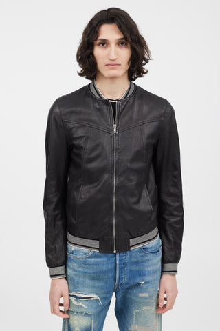 Dolce & Gabbana Black & White Leather Bomber Jacket