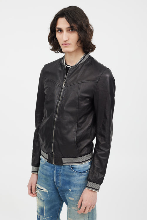 Dolce & Gabbana Black & White Leather Bomber Jacket