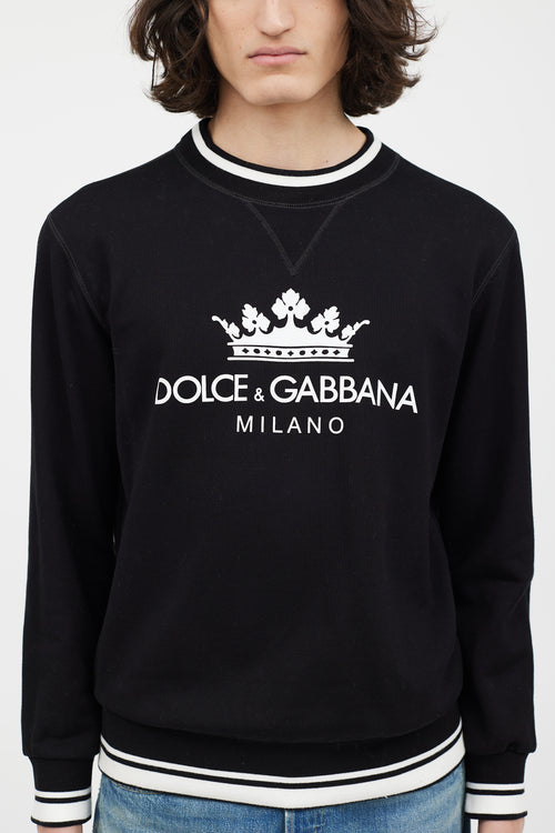 Dolce & Gabbana Black & White Logo Crown Sweatshirt