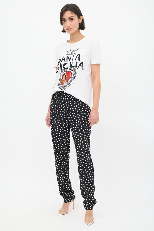 Dolce & Gabbana Black & White Silk Polka Dots Pant